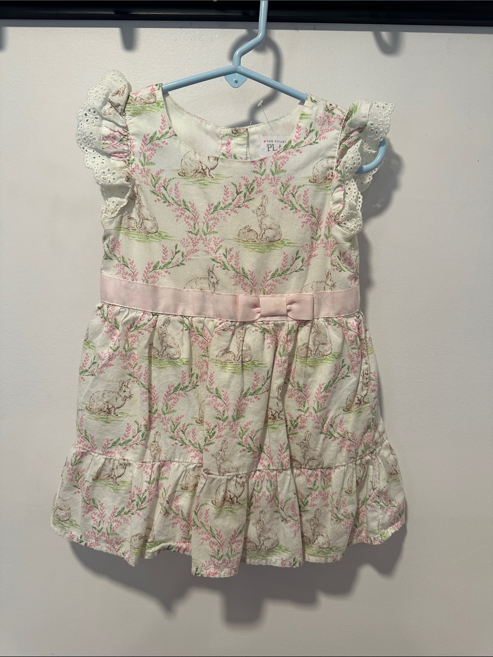 The Children's Place Cream Dress with Pink Ribbon and Floral Bunny Print